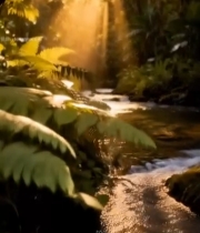  森林溪流阳光照射景象980#竖屏 	 