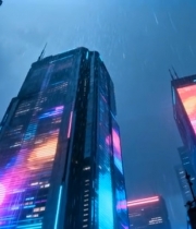  赛博朋克风格未来城市夜景6031#竖屏 	 