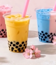  三色珍珠奶茶特写5314#竖屏 	 