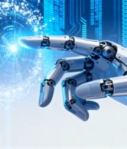  机械手臂触碰科技光效画面(1)5627#竖屏 	 