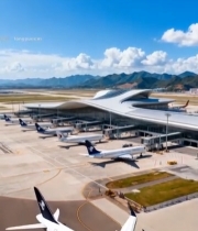  机场航站楼及停靠飞机全景556#竖屏 	 