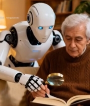  机器人陪伴老人看书场景2966#竖屏 	 