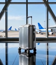  机场候机厅行李箱与飞机画面2654#竖屏 	 