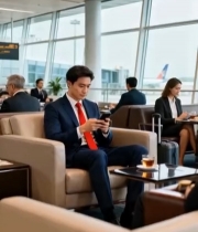  机场候机商人使用手机5557#竖屏 	 