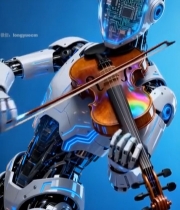  机器人拉小提琴科技画面7143#竖屏 	 