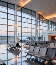  机场候机厅及停机坪飞机景观4717#竖屏 	 