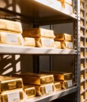  货架上堆放的金条素材4582#竖屏 	 