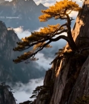  黄山山峰云海与松树景观74#竖屏 	 