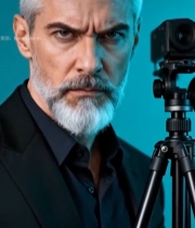  灰发男子与摄像机特写5867#竖屏 	 