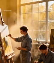  画室中画家作画场景1770#竖屏 	 