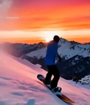  滑雪者雪山夕阳下跳跃瞬间2131#竖屏 	 