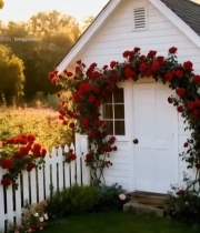  花园小屋与户外桌椅景观215#竖屏 	 