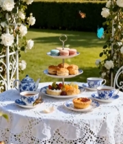  花园中的英式下午茶布置7069#竖屏 	 