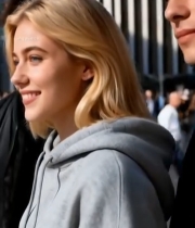  户外微笑女子与两男子合影3715#竖屏 	 