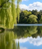  湖畔垂柳下双鸭游弋6044#竖屏 	 