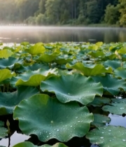  湖畔荷叶晨景995#竖屏 	 