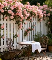  花园铁艺桌椅与蔷薇花景观2435#竖屏 	 