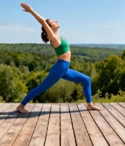  户外女子做瑜伽伸展动作1492#竖屏 	 