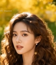  户外卷发美女特写6421#竖屏 	 