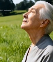  户外老人仰头享受自然4608#竖屏 	 