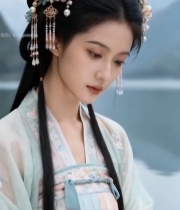  湖畔古风女子汉服装扮特写4386#竖屏 	 
