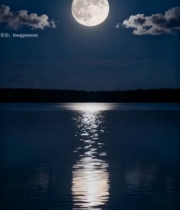  湖面夜空月亮全景7253#竖屏 	 