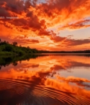  湖面夕阳晚霞自然风光(1)5874#竖屏 	 