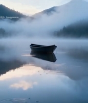  湖面小船山水晨景5875#竖屏 	 