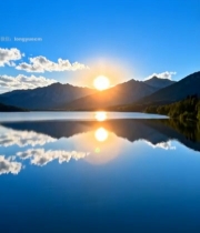  湖面山水日出美景5134#竖屏 	 