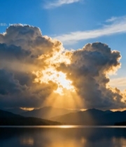  湖面日落自然风光(1)7712#竖屏 	 