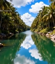  河畔椰林自然风光979#竖屏 	 