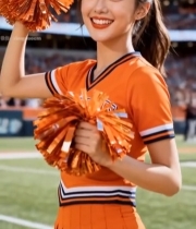  赛场女性啦啦队员手持彩球6883#竖屏 	 