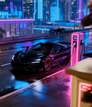  赛博夜景下的跑车充电场景3242#竖屏 	 