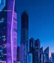  赛博朋克风城市高楼夜景6466#竖屏 	 