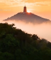  日出时分山顶宝塔自然风光7391#竖屏 	 