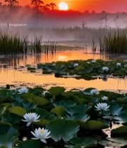  日出时分荷塘自然风光6545#竖屏 	 