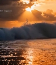  日落时分海浪翻涌的海洋景象2385#竖屏 	 