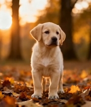  秋日树林中的拉布拉多幼犬7167#竖屏 	 