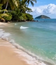  热带海滩海浪与贝壳风景486#竖屏 	 