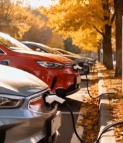  秋日路边新能源汽车充电场景4750#竖屏 	 