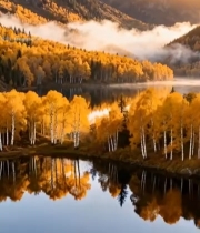  秋日山林湖泊自然风光5115#竖屏 	 