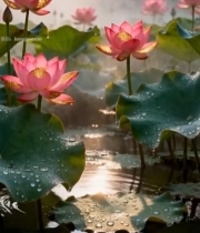  清晨荷塘带露珠的荷花1282#竖屏 	 