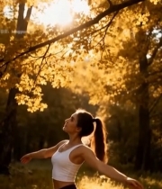  秋日户外女子舒展身姿7213#竖屏 	 