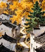  秋日古风村落景象48#竖屏 	 