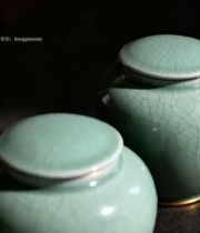  青色瓷器罐子特写2559#竖屏 	 