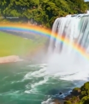  瀑布自然风光带彩虹景观365#竖屏 	 