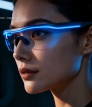  女性佩戴科技感眼镜特写(1)1532#竖屏 	 