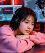  女生在录音室休息场景1690#竖屏 	 