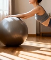  女性居家借助健身球锻炼4376#竖屏 	 