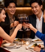  朋友餐厅聚会举杯场景素材4454#竖屏 	 